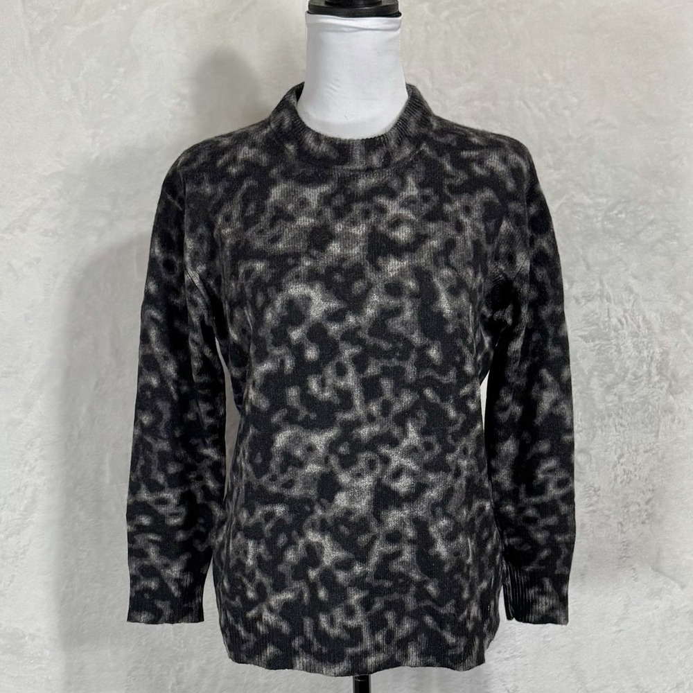 LINE Luxe Knit Sweater Size Small Wool‎ Yak Cashmere Black Gray Fuzzy Abstract